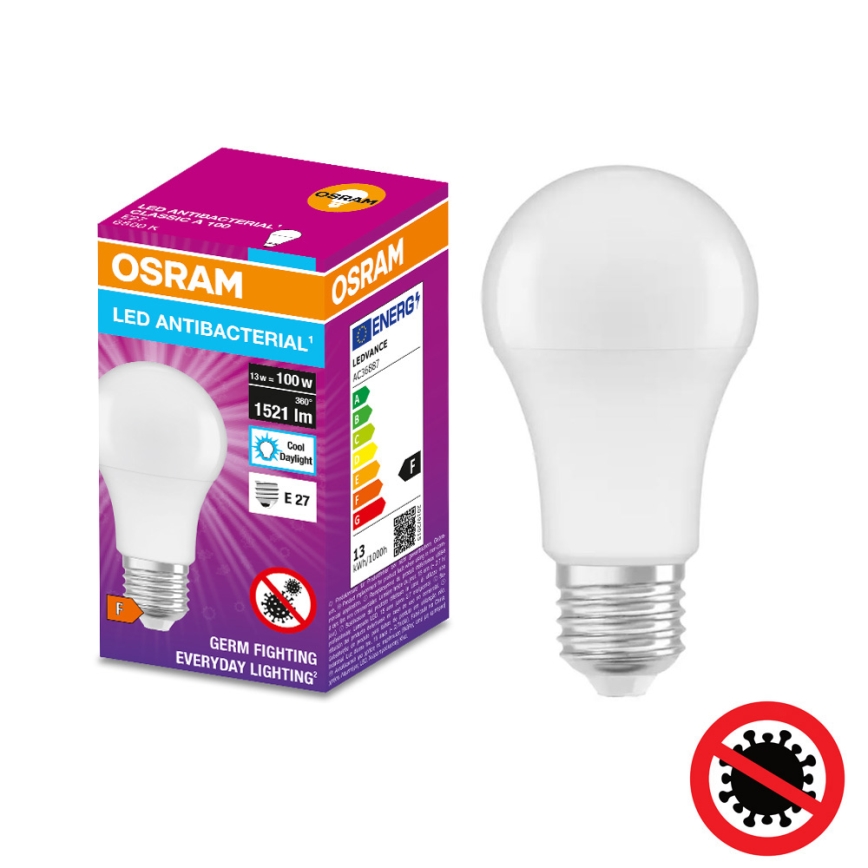 universiteitsstudent Mauve handtekening Antibacteriële LED Lamp A100 E27/13W/230V 6500K - Osram | Lumimania