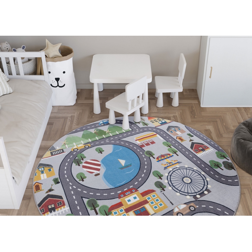 Antislip kindervloerkleed ARES STREETS 160 cm grijs/stad