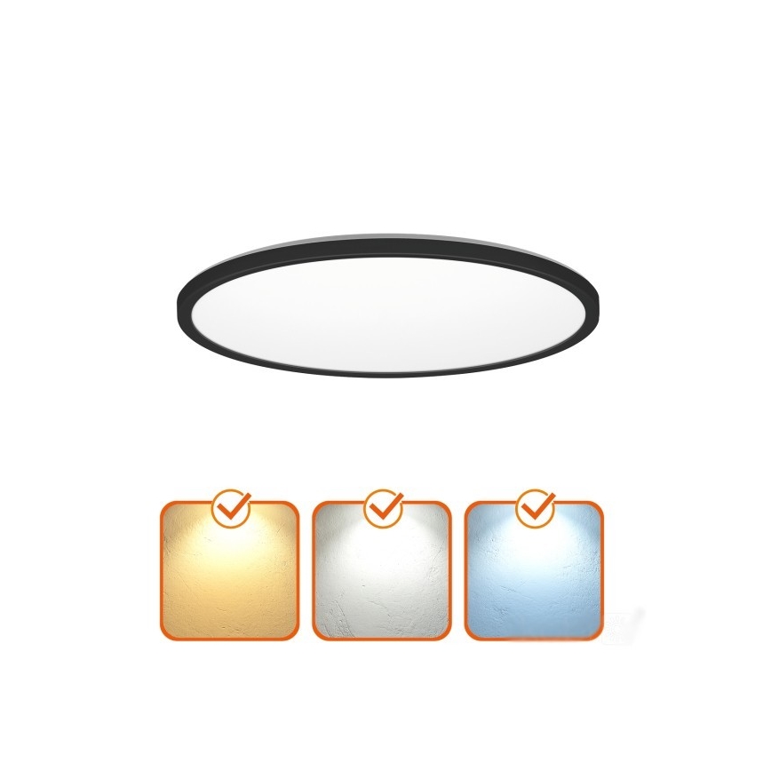 Applique de salle de bain LED avec capteur de mouvement et crépuscule NIVERA LED/24W/230V IP54 3000/4000/6000K Ø 30 cm noir + télécommande