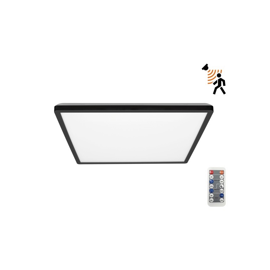 Applique LED pour salle de bain avec détecteur de mouvement et crépuscule NIVERA LED/18W/230V IP54 3000/4000/6000K 30x30 cm noir + télécommande