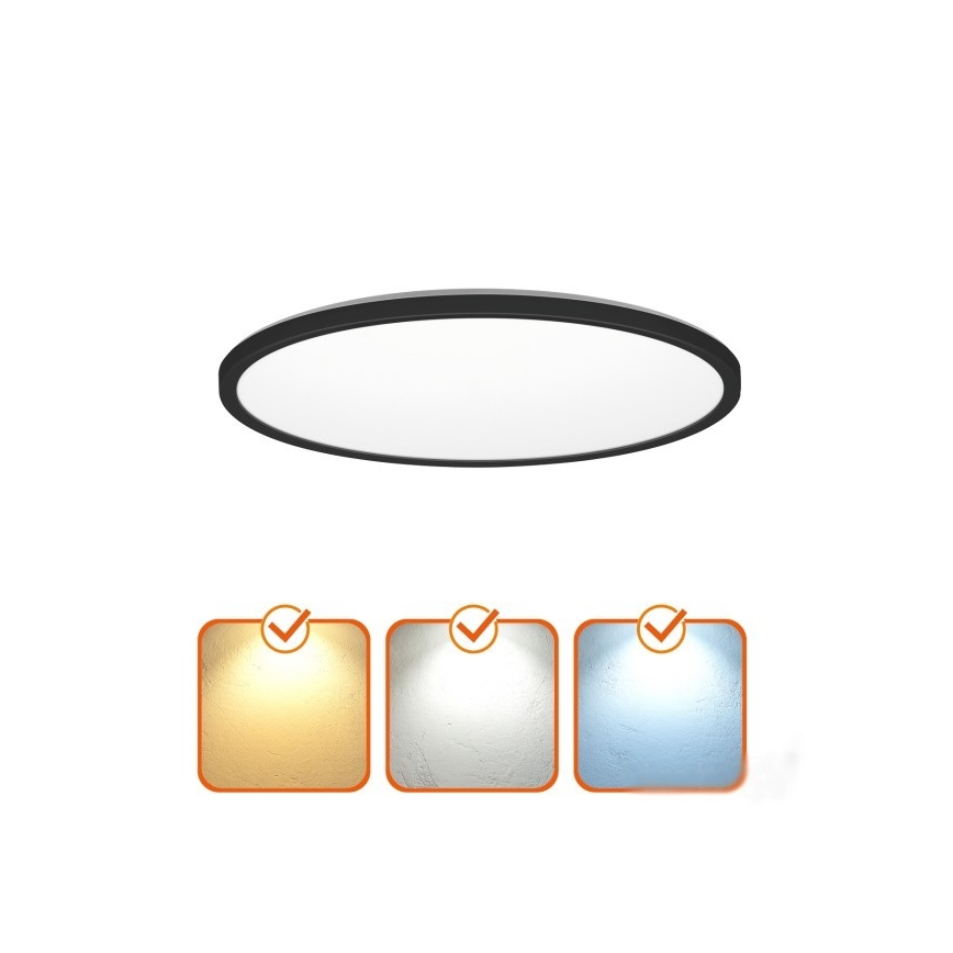 Applique LED pour salle de bain avec détecteur de mouvement et crépuscule NIVERA LED/18W/230V IP54 3000/4000/6000K Ø 30 cm noir + télécommande