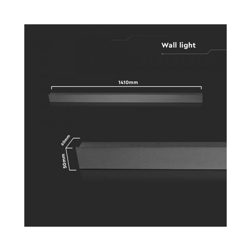 Applique murale d'extérieur LED, 23 W, 230 V, 3000 K, IP65, 141 cm, noire