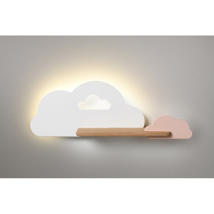 Applique murale enfant avec étagère CLOUD LED/5W/230V blanc/rose