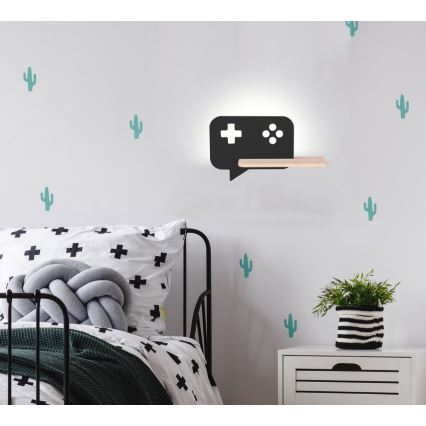 Applique murale enfant avec étagère CONSOLE LED/5W/230V noir