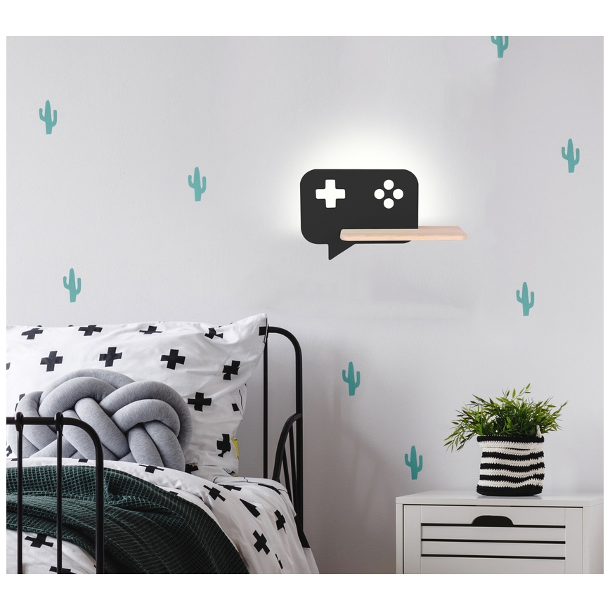 Applique murale enfant avec étagère CONSOLE LED/5W/230V noir