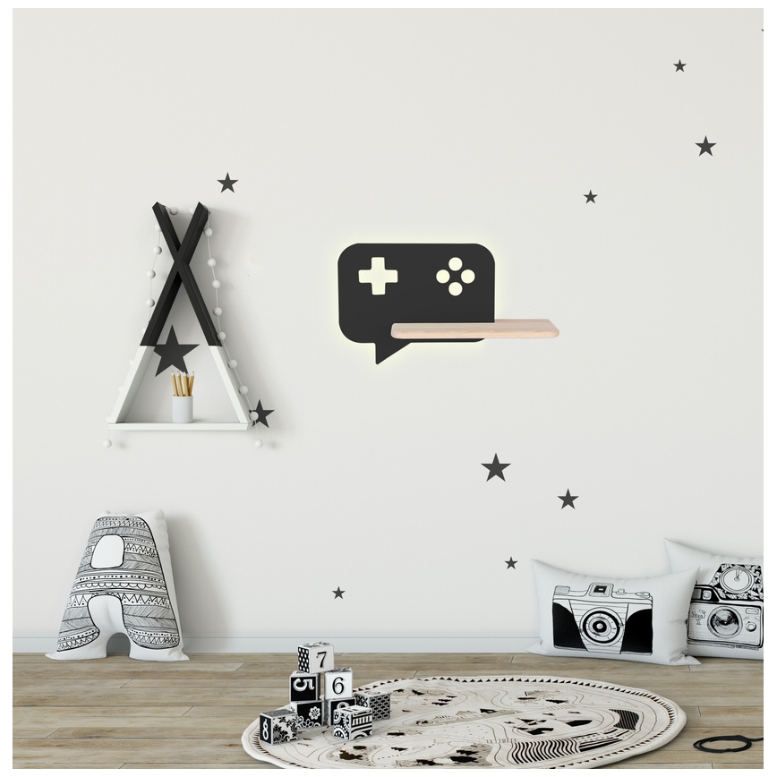 Applique murale enfant avec étagère CONSOLE LED/5W/230V noir