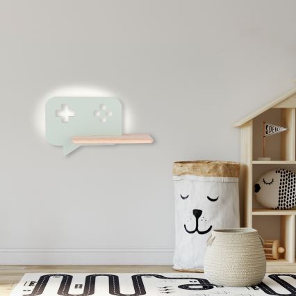 Applique murale enfant avec étagère CONSOLE LED/5W/230V vert