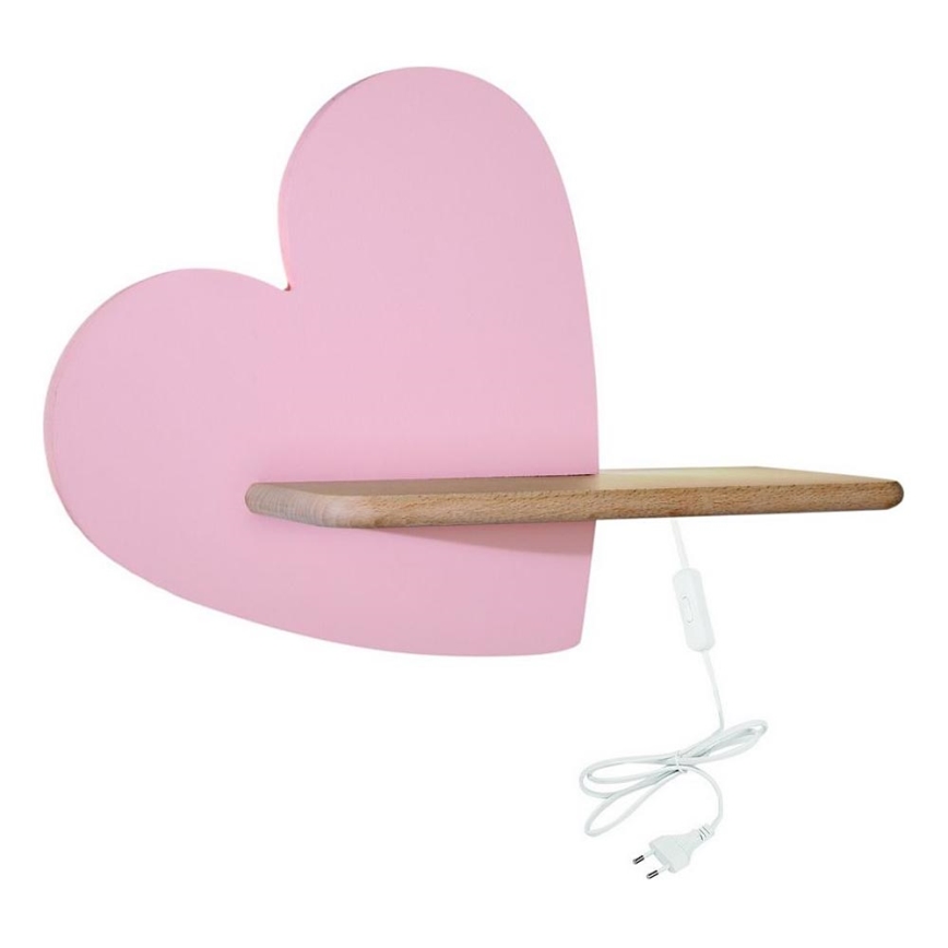 Applique murale enfant avec étagère HEART LED/5W/230V rose/bois