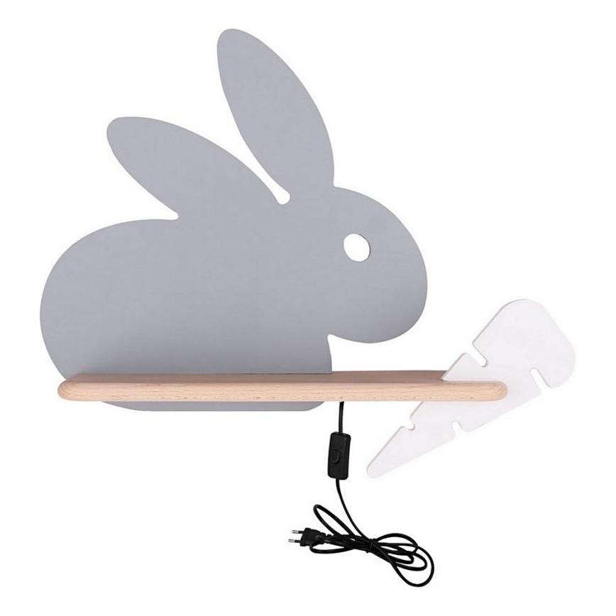 Applique murale enfant avec étagère RABBIT LED/4W/230V gris/blanc/bois