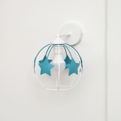 Applique murale enfant STARS 1xE27/15W/230V turquoise/blanc