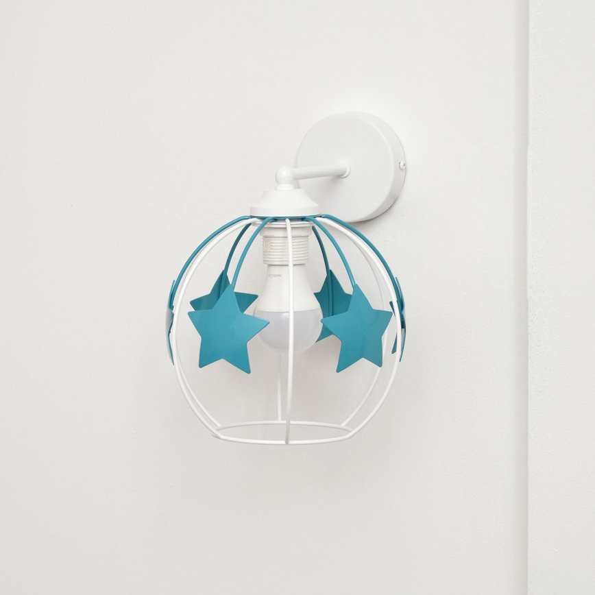 Applique murale enfant STARS 1xE27/15W/230V turquoise/blanc