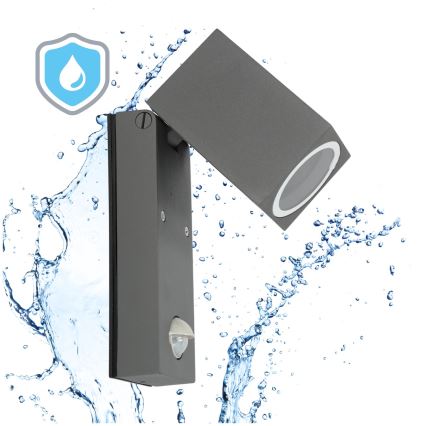 Applique murale extérieur avec capteur QUAZAR 1xGU10/35W/230V IP44 grise