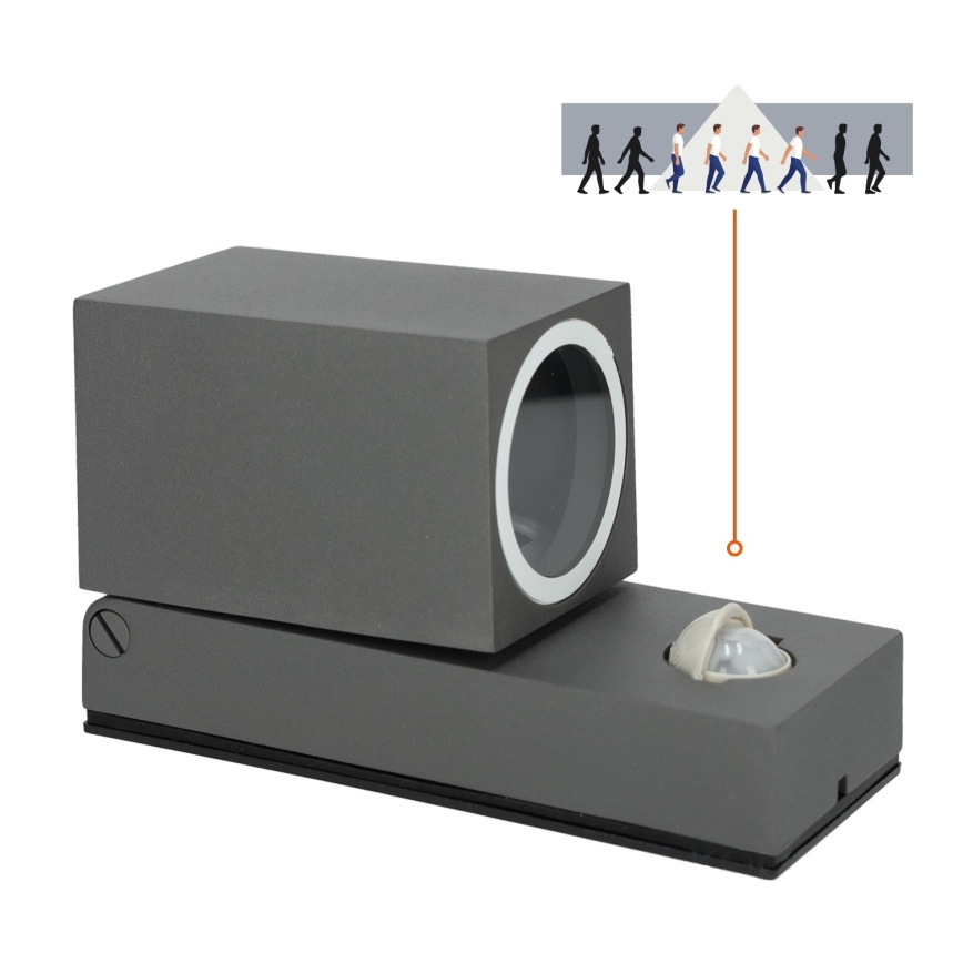 Applique murale extérieur avec capteur QUAZAR 1xGU10/35W/230V IP44 grise