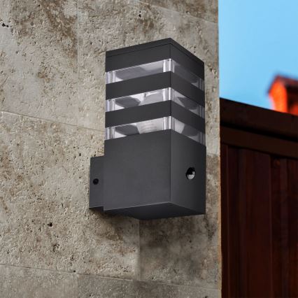 Applique murale extérieure avec détecteur TEKSAS 1xE27/12W/230V IP44 anthracite