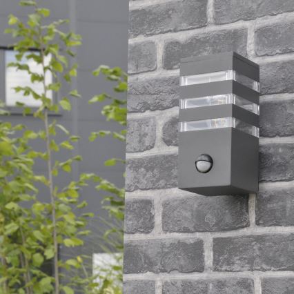Applique murale extérieure avec détecteur TEKSAS 1xE27/12W/230V IP44 anthracite