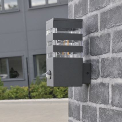 Applique murale extérieure avec détecteur TEKSAS 1xE27/12W/230V IP44 anthracite