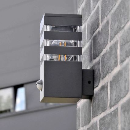 Applique murale extérieure avec détecteur TEKSAS 1xE27/12W/230V IP44 anthracite