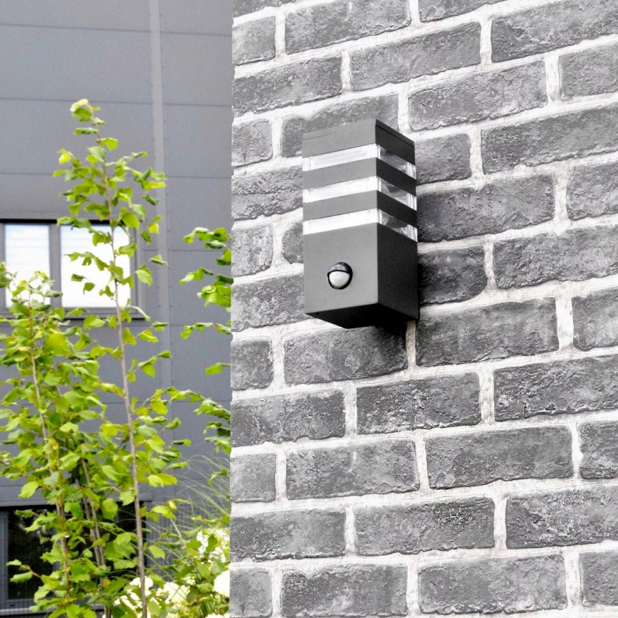 Applique murale extérieure avec détecteur TEKSAS 1xE27/12W/230V IP44 anthracite