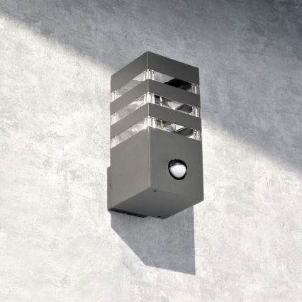 Applique murale extérieure avec détecteur TEKSAS 1xE27/12W/230V IP44 anthracite