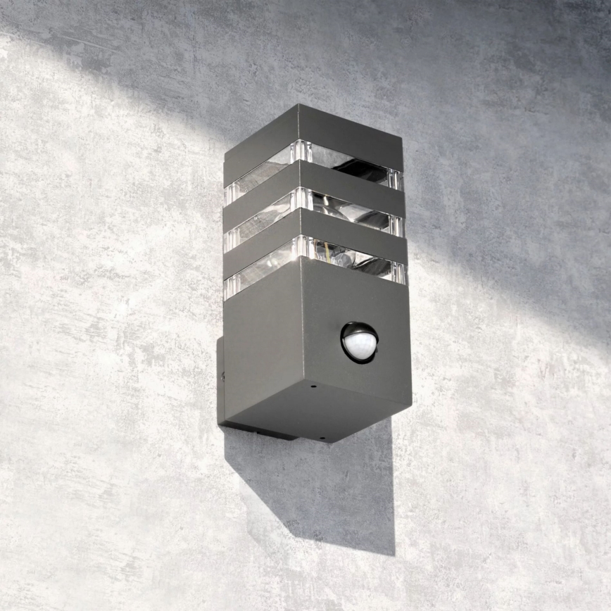 Applique murale extérieure avec détecteur TEKSAS 1xE27/12W/230V IP44 anthracite