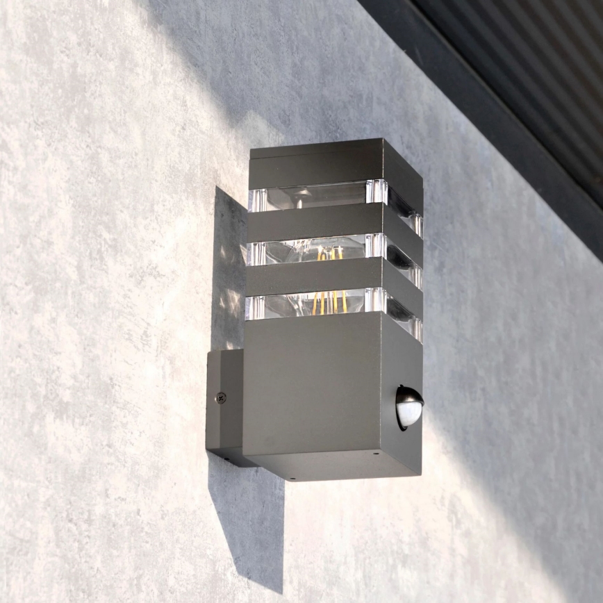 Applique murale extérieure avec détecteur TEKSAS 1xE27/12W/230V IP44 anthracite