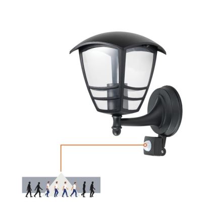 Applique murale extérieure avec détecteur TEVIO 1xE27/60W/230V IP54 noir