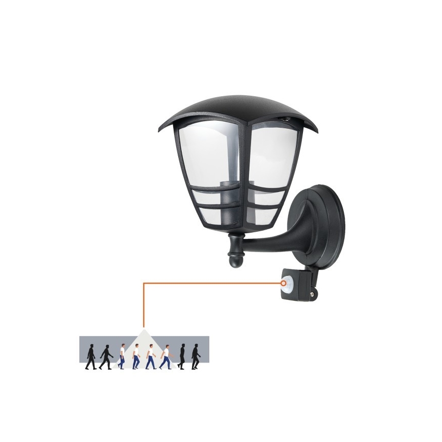 Applique murale extérieure avec détecteur TEVIO 1xE27/60W/230V IP54 noir