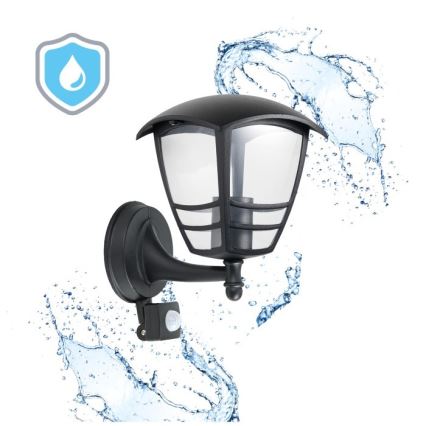 Applique murale extérieure avec détecteur TEVIO 1xE27/60W/230V IP54 noir