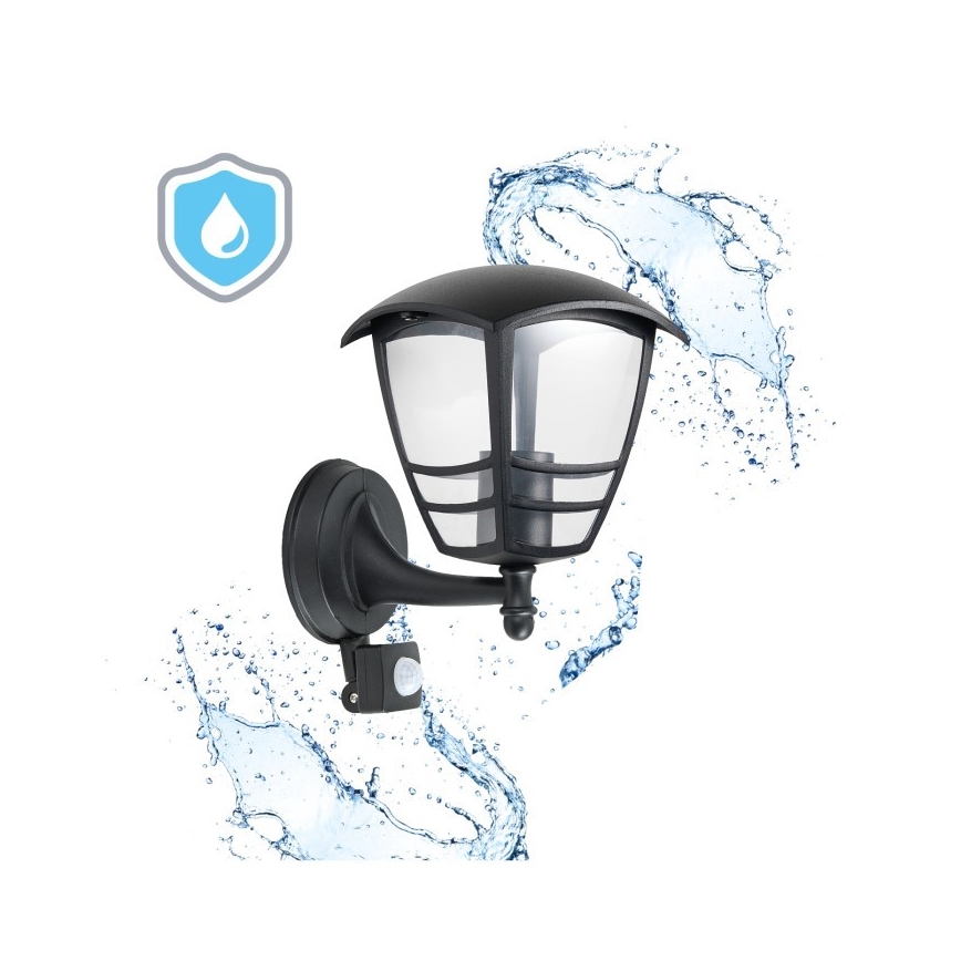 Applique murale extérieure avec détecteur TEVIO 1xE27/60W/230V IP54 noir