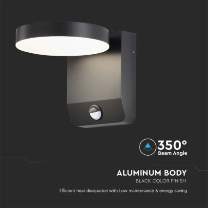 Applique murale extérieure flexible avec détecteur LED/17W/230V IP65 3000K noir