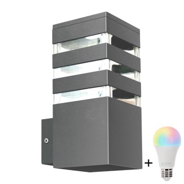 Applique murale extérieure LED RGBW dimmable TEKSAS 1xE27/9W/230V 2700-6500K Wi-Fi IP44 anthracite