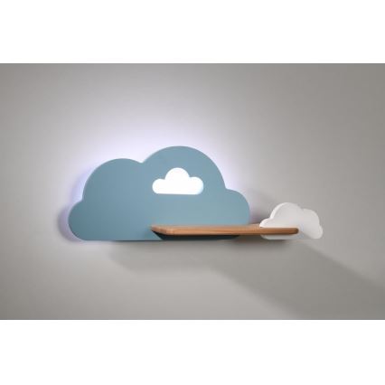 Applique murale LED enfant avec étagère CLOUD LED/5W/230V bleue/blanche - certifié FSC