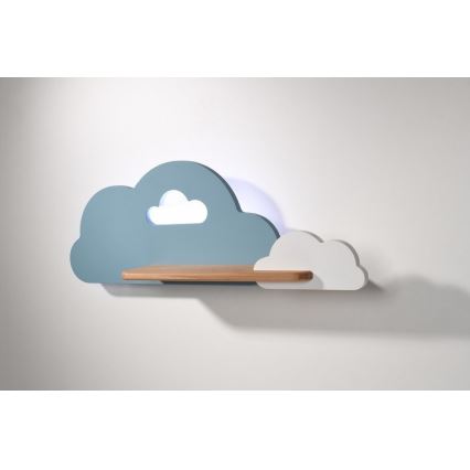 Applique murale LED enfant avec étagère CLOUD LED/5W/230V bleue/blanche - certifié FSC