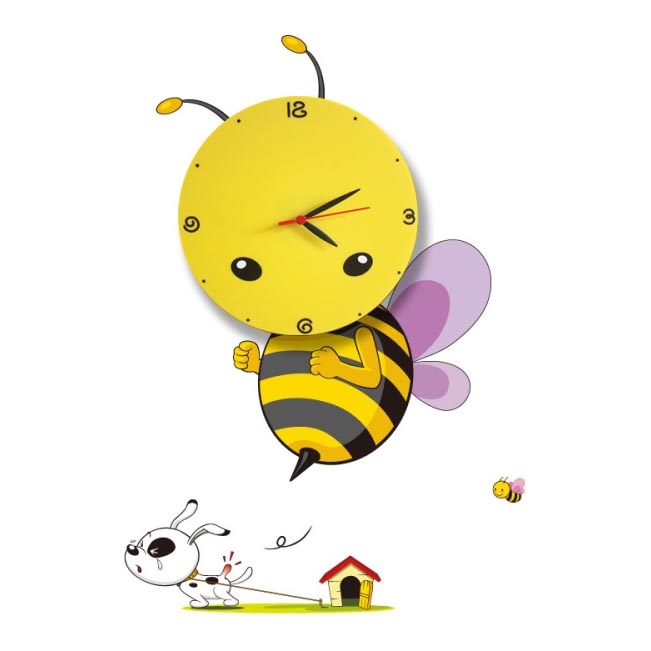 Applique murale LED enfant avec horloge LED/1W/3xAAA ABEILLE