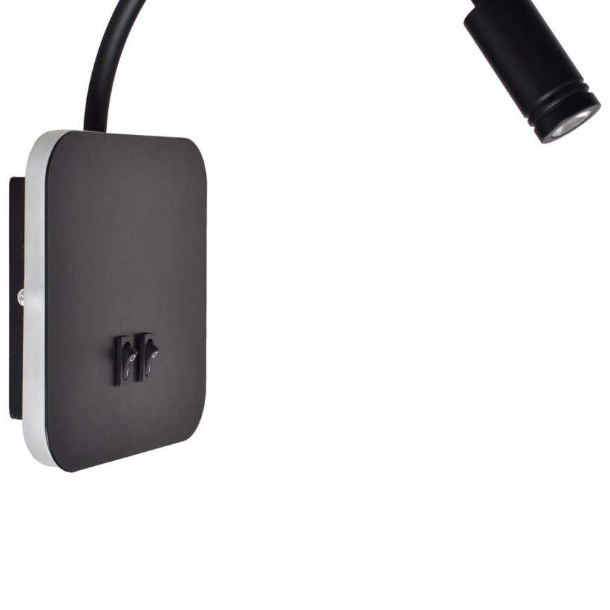 Applique murale LED flexible BASE LED/8W+LED/2W/230V noir/argenté