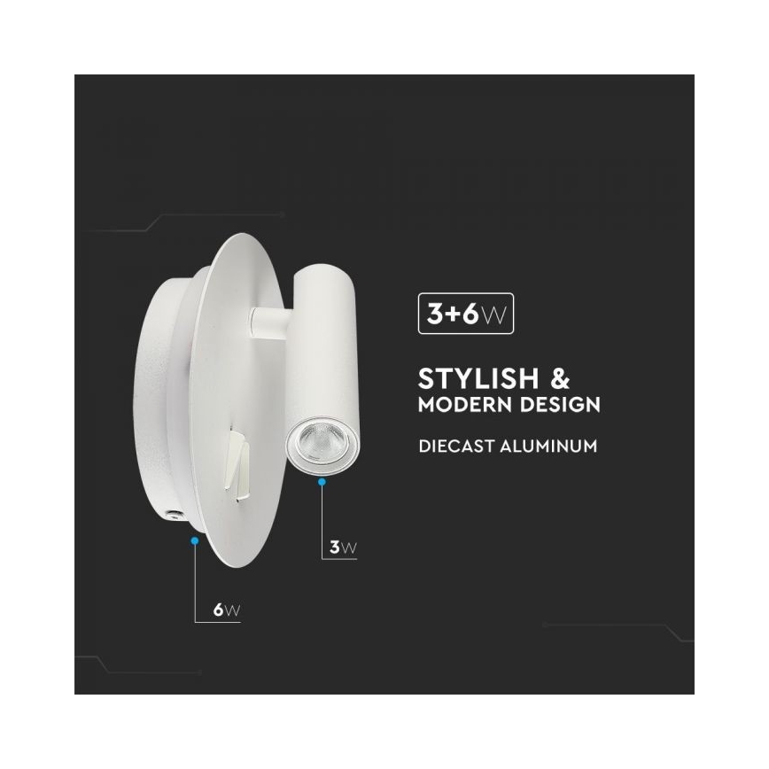 Applique murale LED LED/3W/230V + LED/6W/230V 3000K blanc
