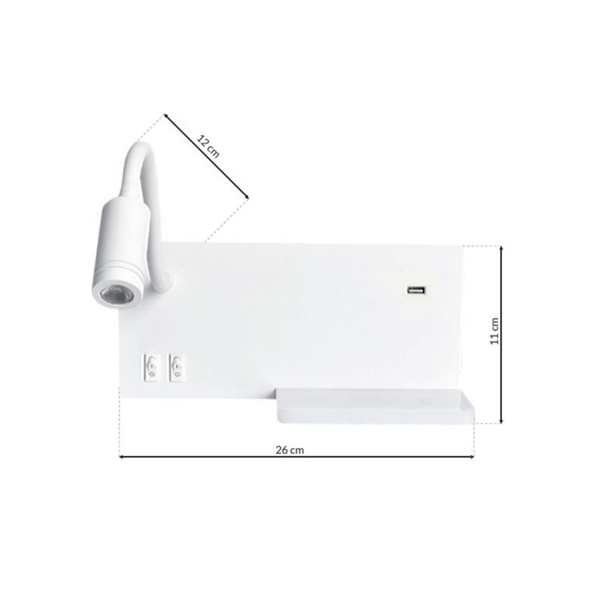Applique murale LED SHELF LED/4W+LED/5W+LED/2W/230V + port USB blanche