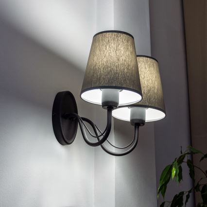 Applique murale MALBO 2xE27/15W/230V gris/noir
