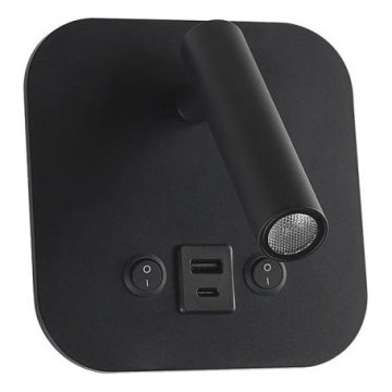 Applique murale orientable LED avec port USB LED/8W/230V 3000K noire
