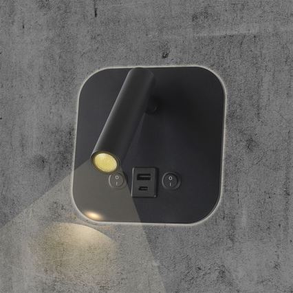 Applique murale orientable LED avec port USB LED/8W/230V 3000K noire