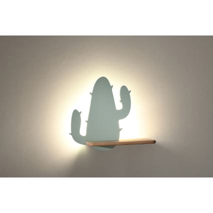 Applique murale pour enfant avec étagère CACTUS LED/4W/230V vert/bois - certifié FSC