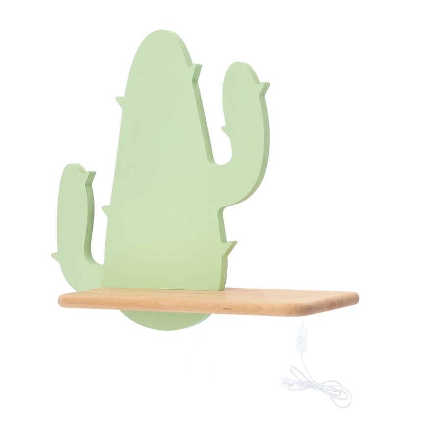 Applique murale pour enfant avec étagère CACTUS LED/4W/230V vert/bois - certifié FSC