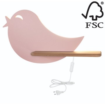 Applique murale pour enfant avec une étagère BIRD LED/5W/230V rose/bois - certifié FSC