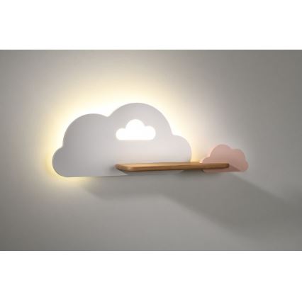 Applique murale pour enfants avec étagère CLOUD LED/5W/230V Blanc/Rose - certifié FSC