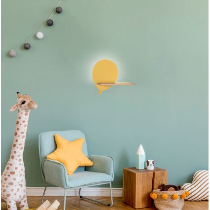 Applique murale pour enfants avec une étagère BALLOON LED/4W/230V jaune/bois - certifié FSC