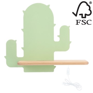 Applique murale pour enfants avec une étagère CACTUS LED/4W/230V vert/bois - certifié FSC