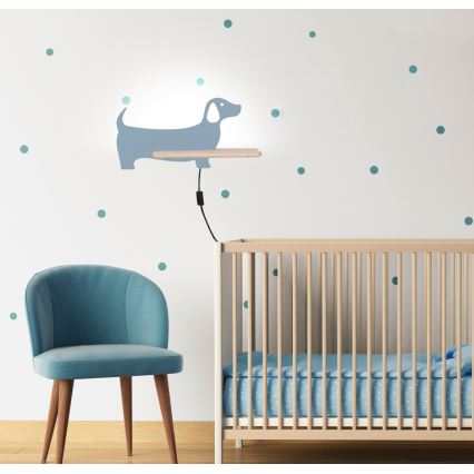 Applique murale pour enfants avec une étagère DOG LED/5W/230V bleu/bois - certifié FSC