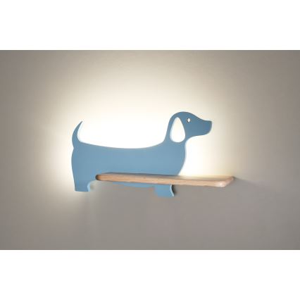 Applique murale pour enfants avec une étagère DOG LED/5W/230V bleu/bois - certifié FSC