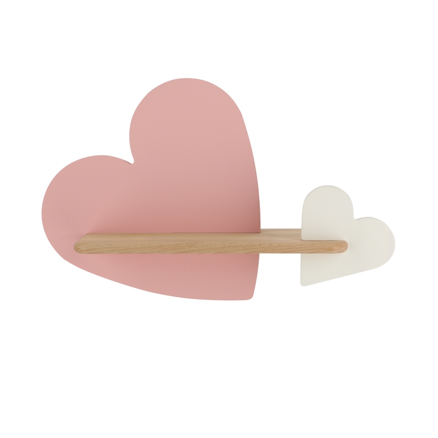 Applique murale pour enfants avec une étagère HEART LED/5W/230V rose/blanc/bois - certifié FSC
