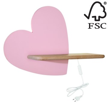 Applique murale pour enfants avec une étagère HEART LED/5W/230V rose/bois - certifié FSC